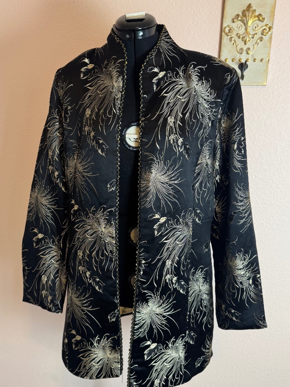 Vintage Dramatic Statement Glam Mandarin Collar Jacket Silk Blend